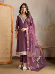 Ethnic Motifs Embroidered Yoke Design Thread Work Kurta With Trousers & Dupatta