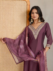 Ethnic Motifs Embroidered Yoke Design Thread Work Kurta With Trousers & Dupatta