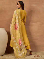 Women Floral Embroidered Empire Thread Work Chanderi Cotton Kurta with Palazzos & With