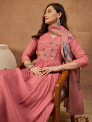 Women Floral Thread and Sequinned Embroidered Kurta & Trouser with Dupatta