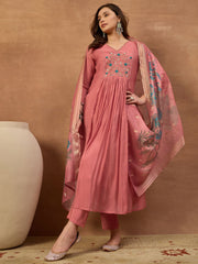 Women Floral Thread and Sequinned Embroidered Kurta & Trouser with Dupatta