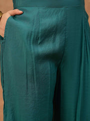Women Ethnic Motifs Embroidered Angrakha Chanderi Cotton Kurta with Trousers & With Dupatta
