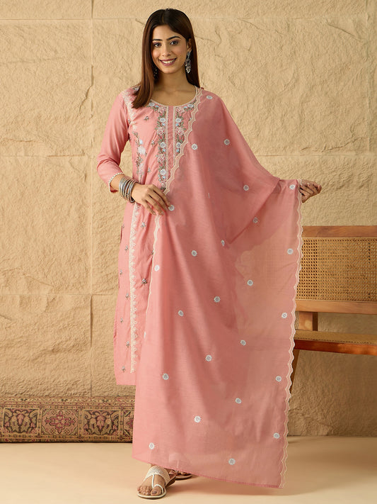 Women Floral Thread and Sequinned Embroidered Kurta & Trouser with Dupatta