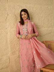 Women Floral Thread and Sequinned Embroidered Kurta & Trouser with Dupatta