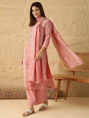 Women Floral Thread and Sequinned Embroidered Kurta & Trouser with Dupatta