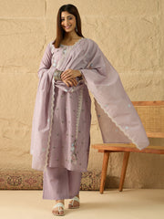 Women Floral Thread and Sequinned Embroidered Kurta & Trouser with Dupatta