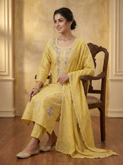 Women Ethnic Motifs Embroidered Regular Thread Work Kurta with Trousers & With Dupatta