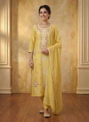Women Ethnic Motifs Embroidered Regular Thread Work Kurta with Trousers & With Dupatta