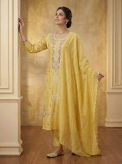 Women Ethnic Motifs Embroidered Regular Thread Work Kurta with Trousers & With Dupatta