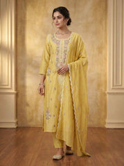 Women Ethnic Motifs Embroidered Regular Thread Work Kurta with Trousers & With Dupatta
