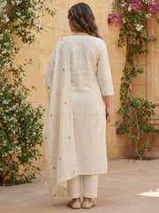 Floral Embroidered Thread Work Chanderi Cotton Kurta with Trousers & With Dupatta