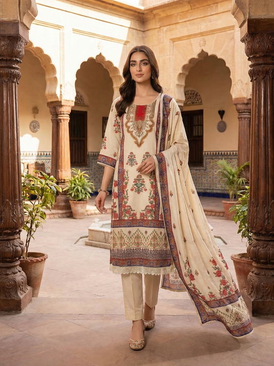 Women Floral Printed Regular Sequinned Kurta with Trousers & With Dupatta