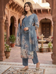 Women Floral Printed Regular Sequinned Kurta with Trousers & With Dupatta