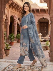 Women Floral Printed Regular Sequinned Kurta with Trousers & With Dupatta