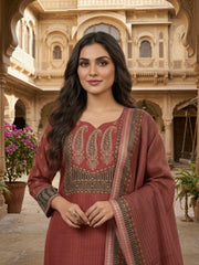 Women Paisley Printed Regular Sequinned Linen Kurta with Trousers & With Dupatta