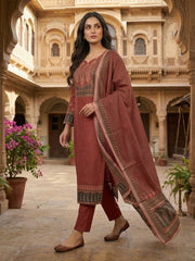 Women Paisley Printed Regular Sequinned Linen Kurta with Trousers & With Dupatta