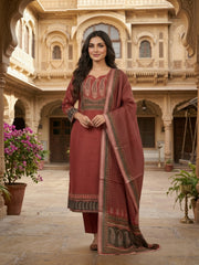 Women Paisley Printed Regular Sequinned Linen Kurta with Trousers & With Dupatta