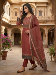 Women Paisley Printed Regular Sequinned Linen Kurta with Trousers & With Dupatta