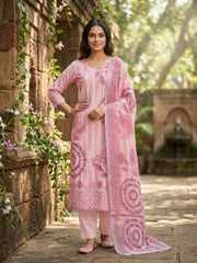 Women Floral Printed Regular Sequinned Linen Kurta with Trousers & With Dupatta
