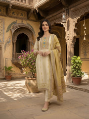 Women Ethnic Motifs Printed and Thread Embroidered Kurta & Trouser with Dupatta