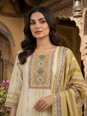 Women Ethnic Motifs Printed and Thread Embroidered Kurta & Trouser with Dupatta