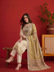 Women Ethnic Motifs Printed Regular Linen Kurta with Trousers & Dupatta
