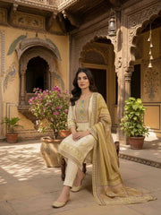 Women Ethnic Motifs Printed and Thread Embroidered Kurta & Trouser with Dupatta