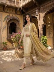 Women Ethnic Motifs Printed and Thread Embroidered Kurta & Trouser with Dupatta