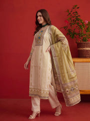 Women Ethnic Motifs Printed Regular Linen Kurta with Trousers & Dupatta