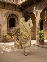 Women Ethnic Motifs Printed and Thread Embroidered Kurta & Trouser with Dupatta