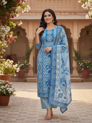 Women Ethnic Motifs Printed and Thread Embroidered Kurta & Trouser with Dupatta
