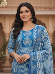 Women Ethnic Motifs Printed and Thread Embroidered Kurta & Trouser with Dupatta