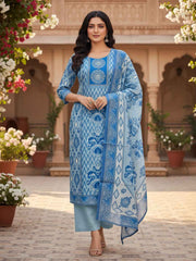 Women Ethnic Motifs Printed and Thread Embroidered Kurta & Trouser with Dupatta