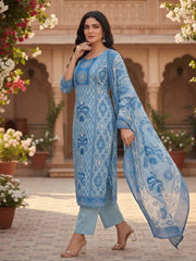 Women Ethnic Motifs Printed and Thread Embroidered Kurta & Trouser with Dupatta