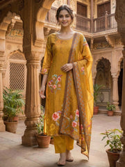 Women Floral Printed and Sequinned Embroidered Kurta & Trouser with Dupatta