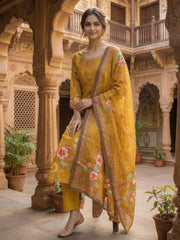 Women Floral Printed and Sequinned Embroidered Kurta & Trouser with Dupatta