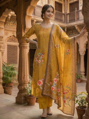Women Floral Printed and Sequinned Embroidered Kurta & Trouser with Dupatta