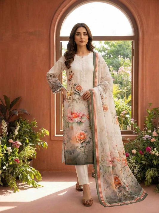 Women Floral Printed Regular Pure Silk Kurta with Trousers & With Dupatta