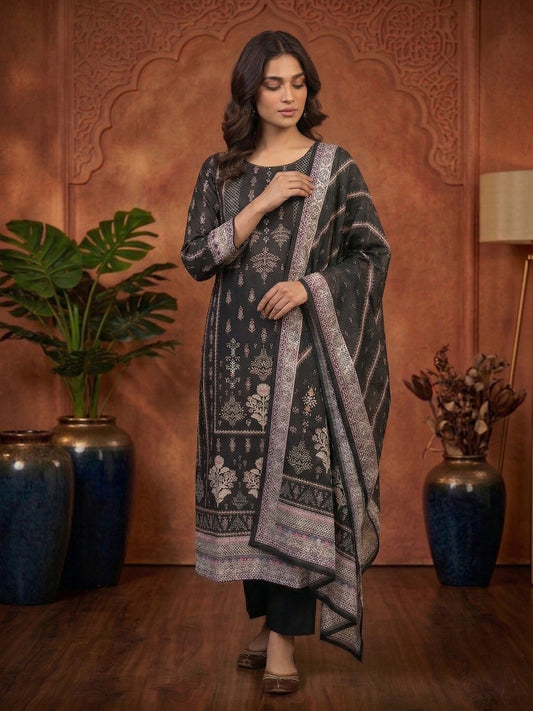 Women Ethnic Motifs Printed Regular Pure Silk Kurta with Trousers & With Dupatta