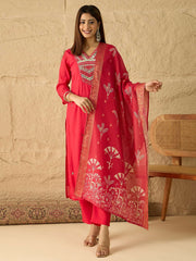 Women Ethnic Motifs Embroidered Regular Mirror Work Kurta with Trousers & With Dupatta