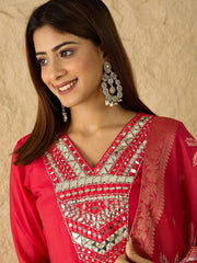Women Ethnic Motifs Embroidered Regular Mirror Work Kurta with Trousers & With Dupatta
