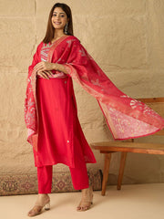 Women Ethnic Motifs Embroidered Regular Mirror Work Kurta with Trousers & With Dupatta