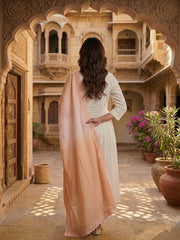Women Floral Embroidered Pleated Thread Work Chanderi Cotton Kurta with Palazzos & With Dupatta