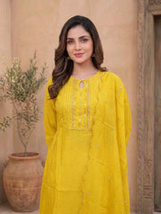Women Ethnic Motifs Embroidered Regular Thread Work Chanderi Cotton Kurta with Trousers & With Dupatta