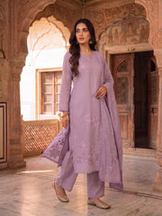 Women Floral Embroidered Regular Thread Work Chanderi Cotton Kurta with Palazzos & With Dupatta