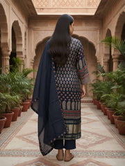 Women Ethnic Motifs Printed Regular Mirror Work Pure Silk Kurta with Trousers & With Dupatta