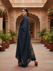 Women Ethnic Motifs Printed Regular Mirror Work Pure Silk Kurta with Trousers & With Dupatta