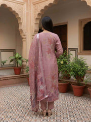 Women Floral Embroidered Regular Thread Work Linen Kurta with Trousers & With Dupatta