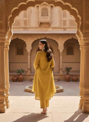 Women Ethnic Motifs Embroidered Regular Thread Work Chanderi Cotton Kurta with Trousers & With Dupatta