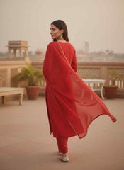 Women Ethnic Motifs Embroidered Regular Thread Work Chanderi Cotton Kurta with Trousers & With Dupatta